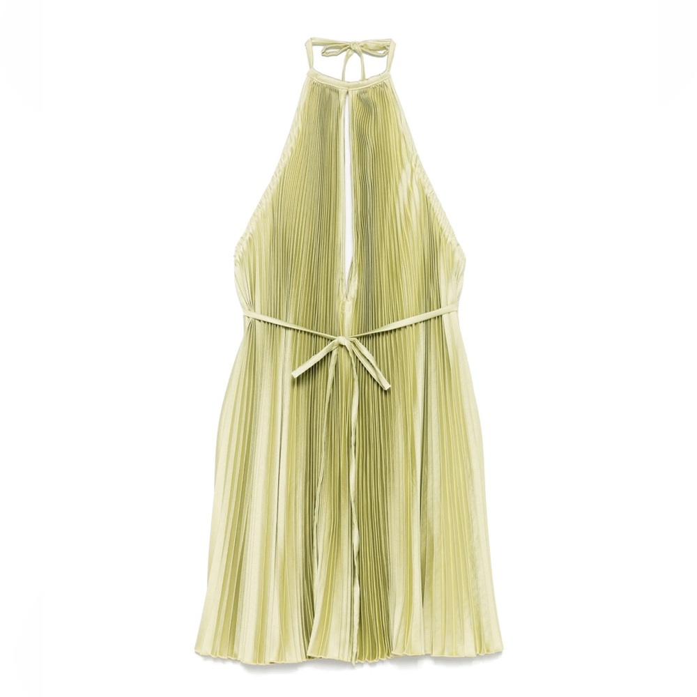 L’idée Pleated Halter Dress in Light Green
